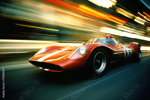 An abstract portrayal of high-speed auto racing  with blurred elements creating a visual symphony of velocity.