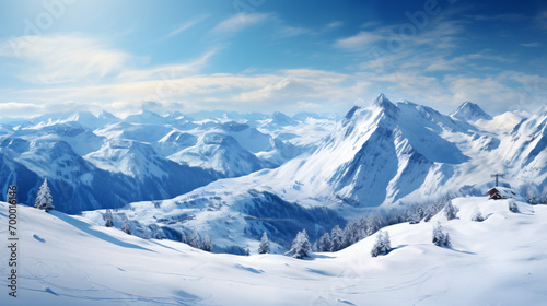 Beautiful alpine panoramic view snow capped mountain