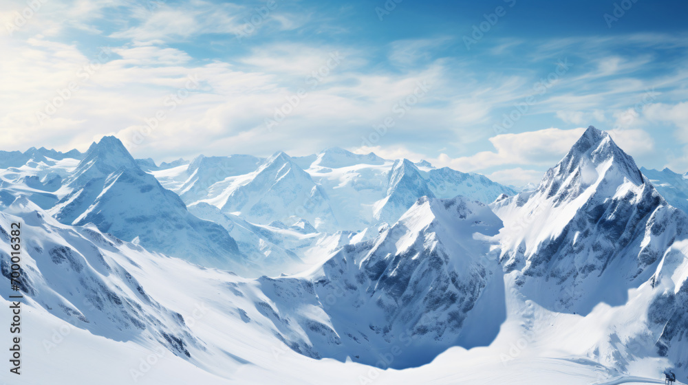 Beautiful alpine panoramic view snow capped mountain