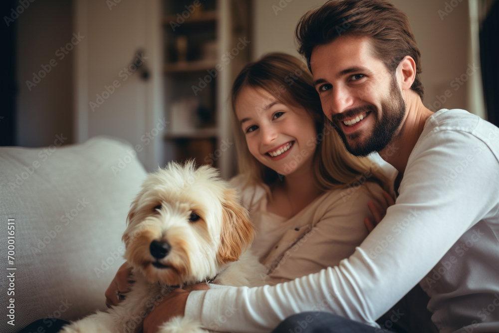 family and dog sitting in living room bokeh style background family and dog sitting in living room bokeh style background