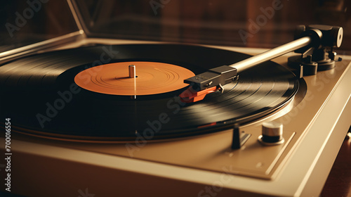 Close up of a Retro style vintage record player in sepia colors 