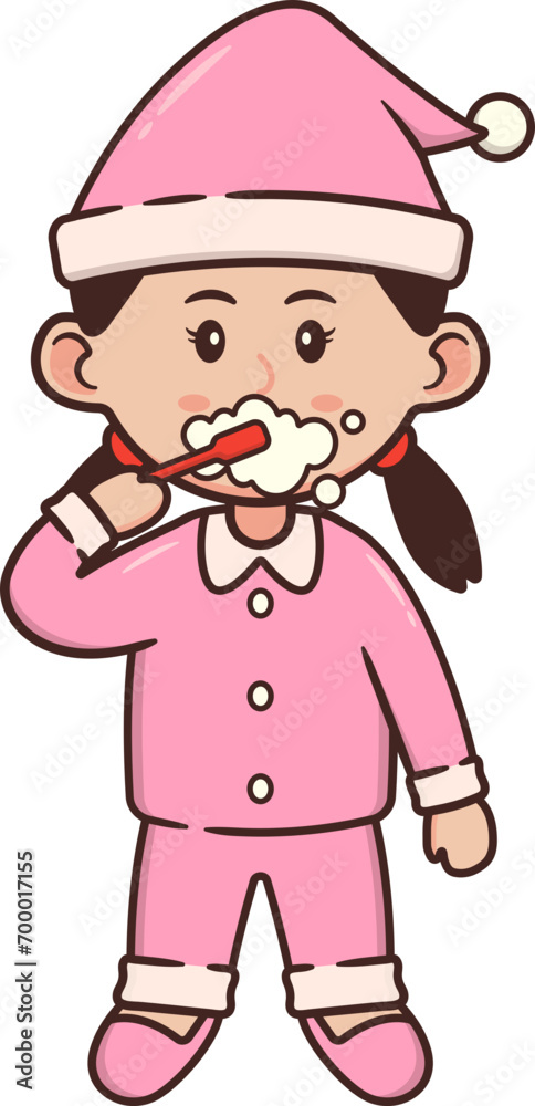 Clip Art Girl Character wear Pajamas Brush Teeth with Toothbrush Clip Art Girl Character wear Pajamas Brush Teeth with Toothbrush