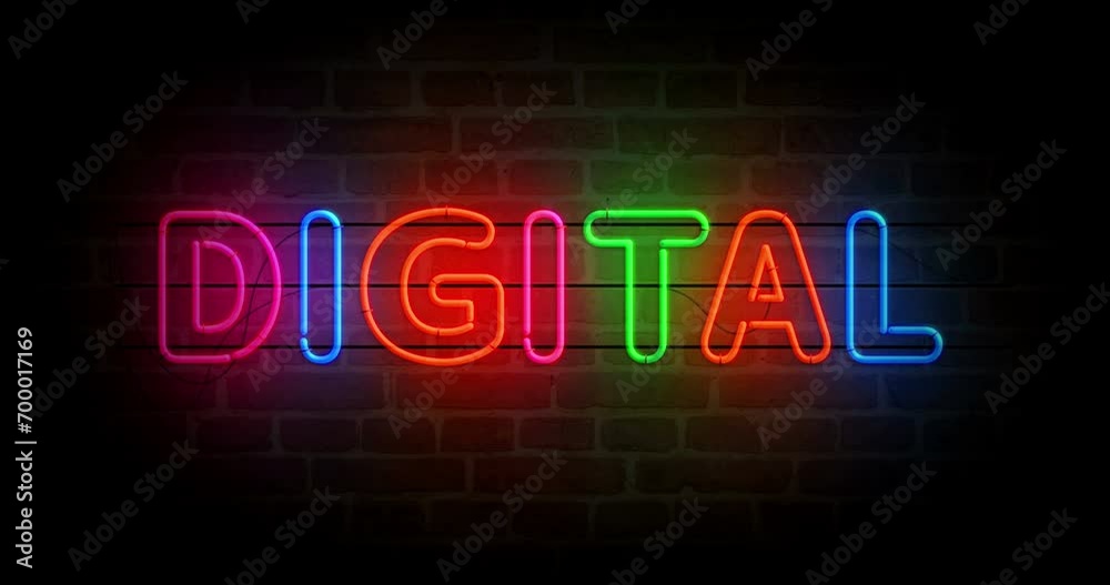 Digital neon symbol on brick wall. Cyber technology light color bulbs. Loopable and seamless abstract concept animation. Digital neon symbol on brick wall. Cyber technology light color bulbs. Loopable and seamless abstract concept animation.