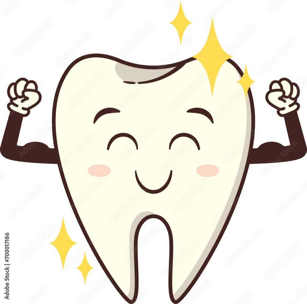 Kawaii Healthy Tooth Character Smiling Expression Dental Hygiene