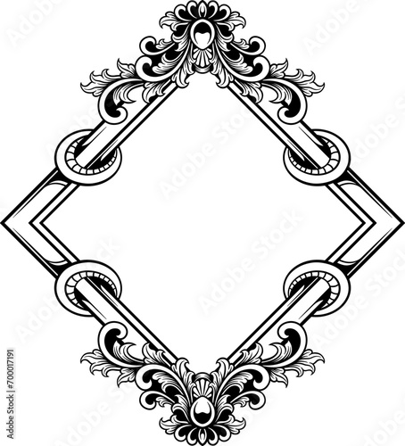Vector square frame with black and white engraving