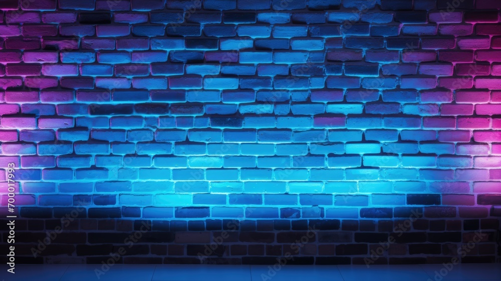 Neon lights on an old brick wall. Generative ai Neon lights on an old brick wall. Generative ai