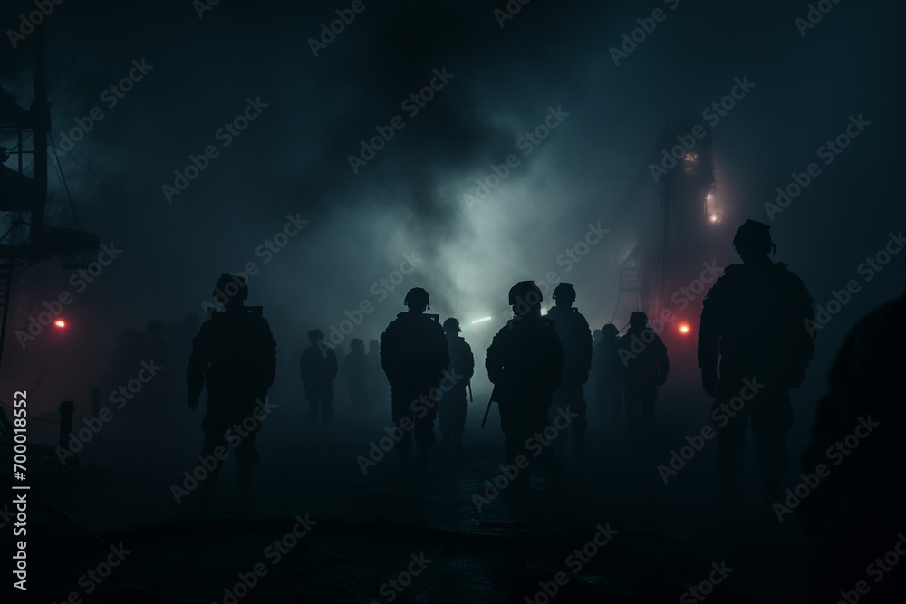 silhouette of military working at the night
