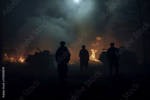  military standing in front of tanks