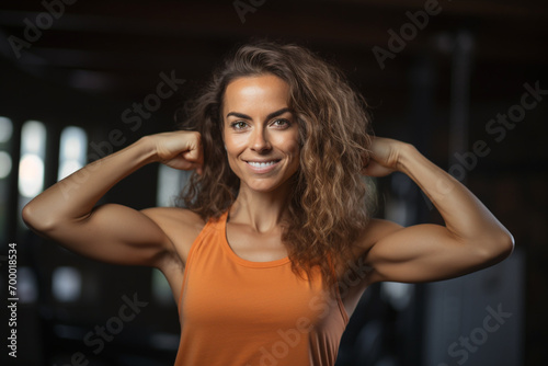fitness girl show her muscles