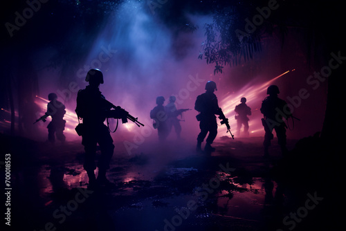 silhouette of military working at the night