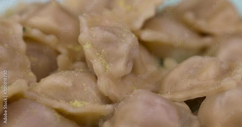small dumplings with wheat flour and pieces of meat, cooked dumplings close-up small dumplings with wheat flour and pieces of meat, cooked dumplings close-up
