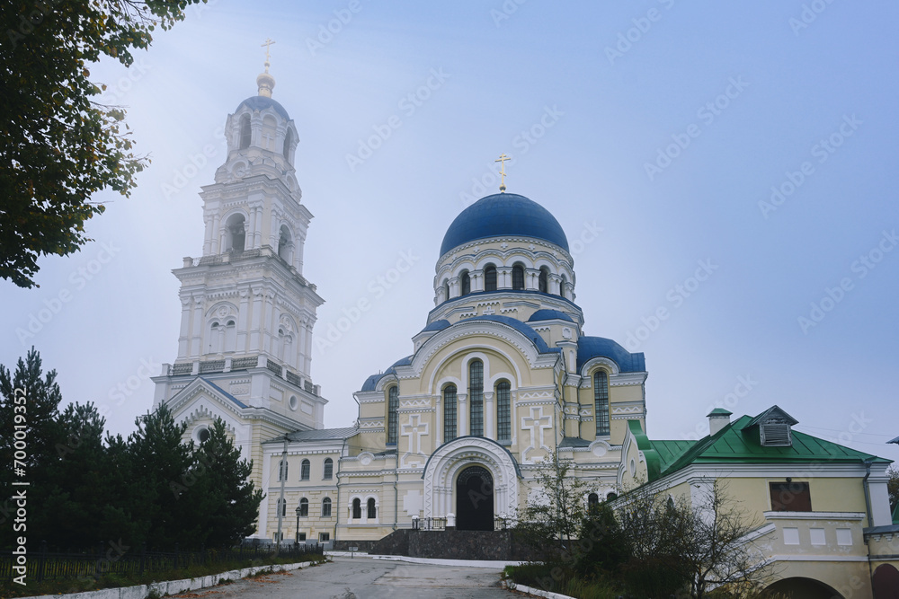 Orthodox Cathedral of Tikhonova Pustyn Monastery in the morning light