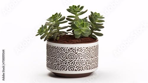 Different type of Succulent plants in a light, white colored pot  with a light background 