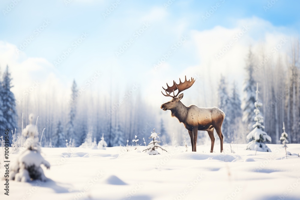 Obraz premium lone moose standing in snowy meadow