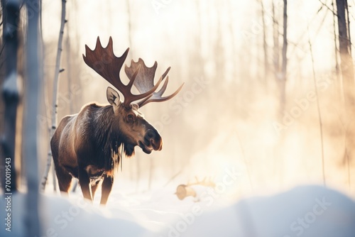 moose breathing steam in cold air photo