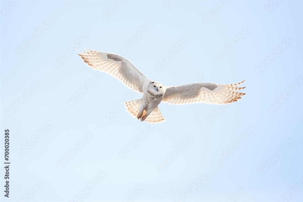 Obraz premium snowy owl in flight against a clear winter sky