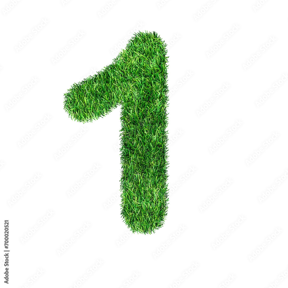Grass letter NUMBER 1 isolated on transparent background