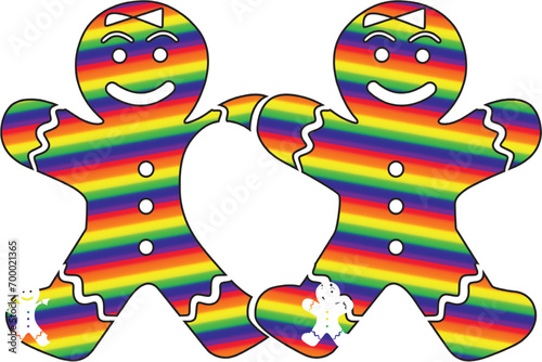 Two gingerbread girls in LGBT colors