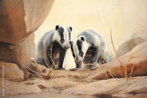 badger pair at burrow entrance