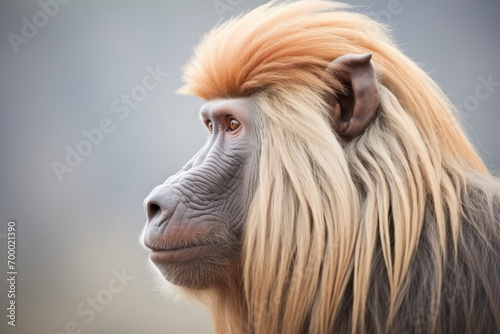 profile shot of baboon with striking mane photo