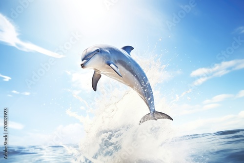 dolphin with a splash in the ocean at midday