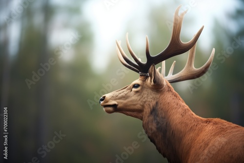 profile of an elk bull against a forest backdrop