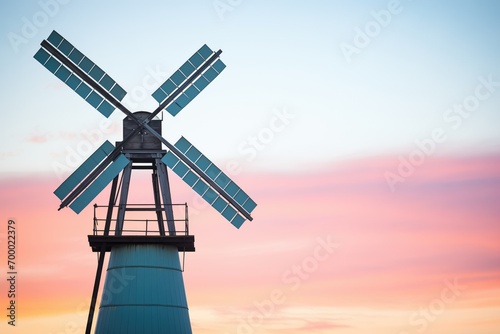 old windmill silhouette against dawn sky