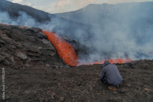 Obraz na płótnie Eruptive vent with lava emis at the top of the Etna volcano w salonie
