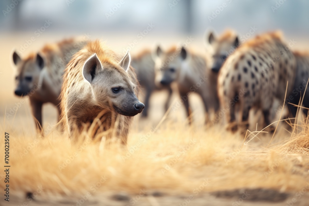 broad view of hyenas in a noisy gathering broad view of hyenas in a noisy gathering