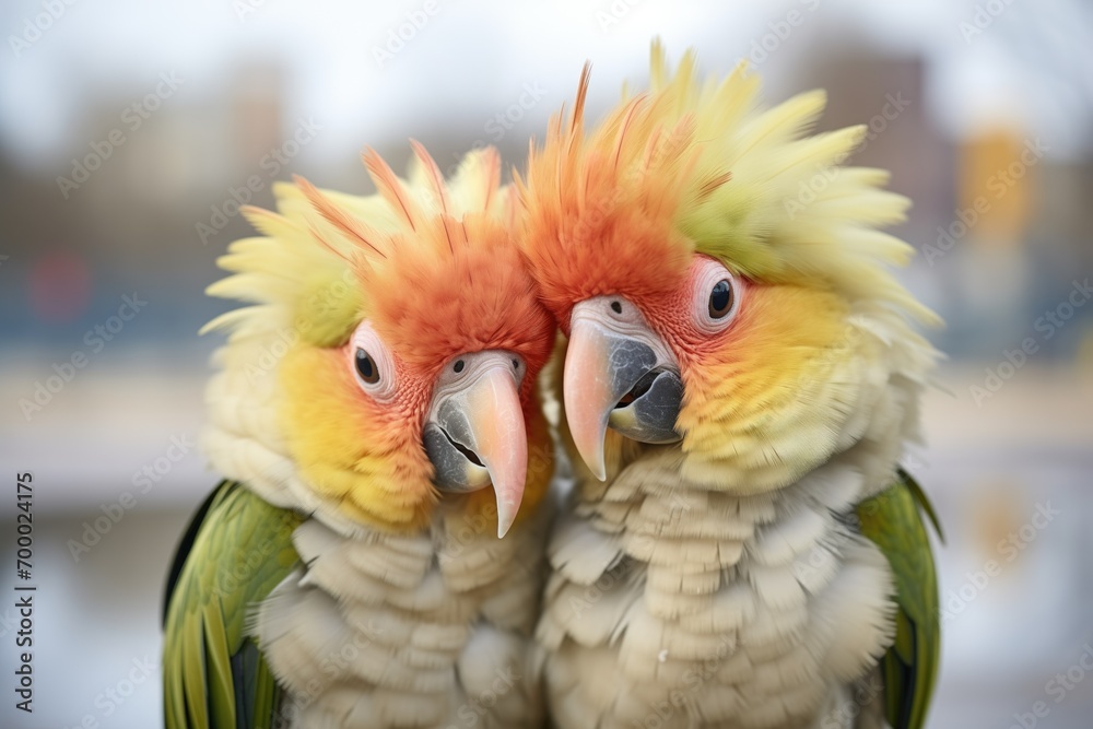 Fototapeta premium parrots rubbing heads in affectionate gesture