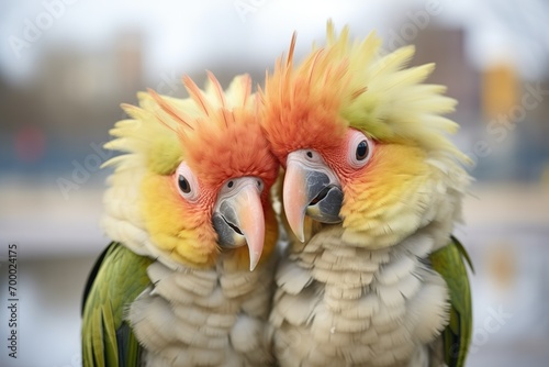 parrots rubbing heads in affectionate gesture © Natalia
