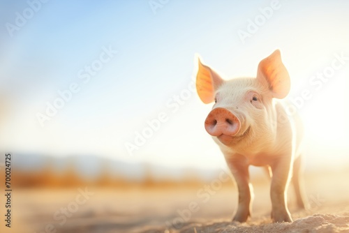 individual pig with sunlit backdrop