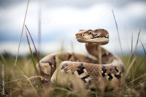full-length view of rattlesnake in natural grassland