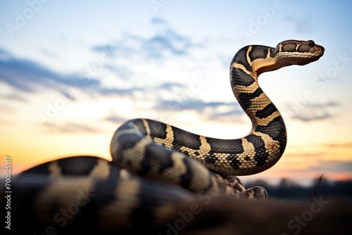 silhouette of a rattlesnake at dusk with prey in sight photo