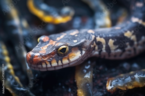 macro shot of salamander skin at night