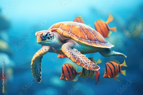 sea turtle with remoras hitching a ride photo