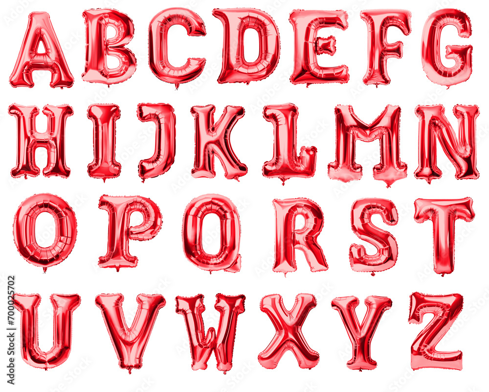 alphabet of red foil birthday balloons letters from A to Z alphabet of red foil birthday balloons letters from A to Z