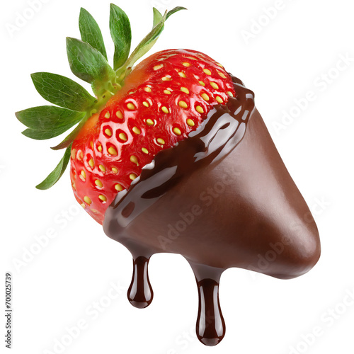 Strawberry dipped in chocolate - isolated on transparent backgorund photo