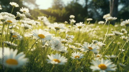 Banner with chamomile field photo