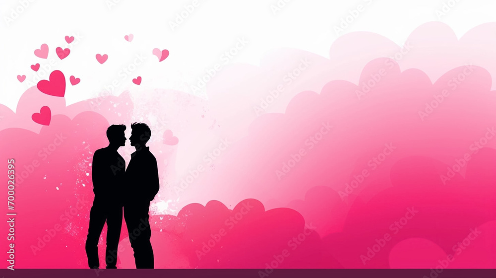 copy space, simple vector illustration, silhouette of a gay male couple hugging, valentine's poster, red and pink tones. Beautiful background or for valentine’s day. Beautiful background. Valentine’s copy space, simple vector illustration, silhouette of a gay male couple hugging, valentine's poster, red and pink tones. Beautiful background or for valentine’s day. Beautiful background. Valentine’s