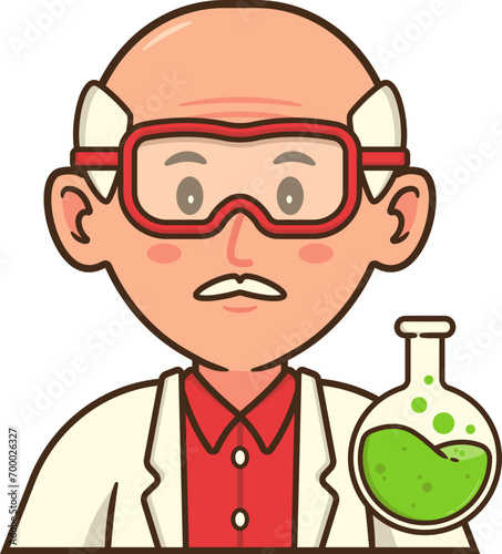 Clip Art Male Scientist Professor Character with Flask Bottle and Goggles in Science Laboratory, International STEM Day