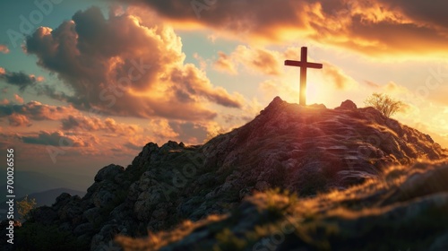 Billede på lærred Passion Week cross on a hill symbolizing the sacrifice