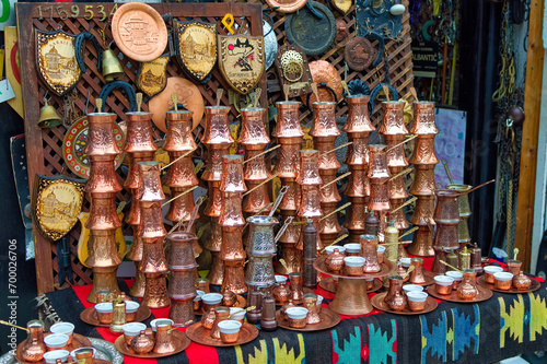 Handmade products exposed for sale at old part of Sarajevo, Bascarsija.