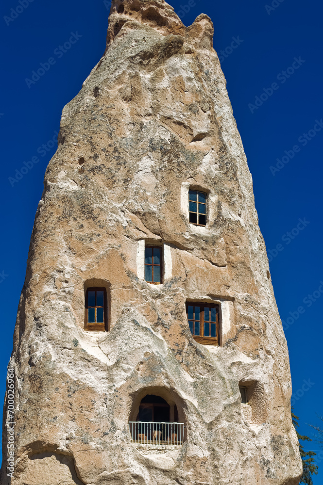 Aerial view over natural landscape in Cappadocia, Turkey.