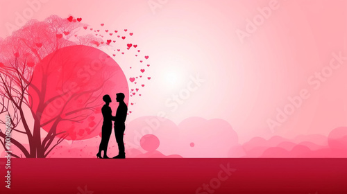 copy space  simple vector illustration  silhouette of a man and woman hugging  valentine s poster  red and pink tones. Beautiful background or for valentine   s day. Beautiful background. Valentine   s ca