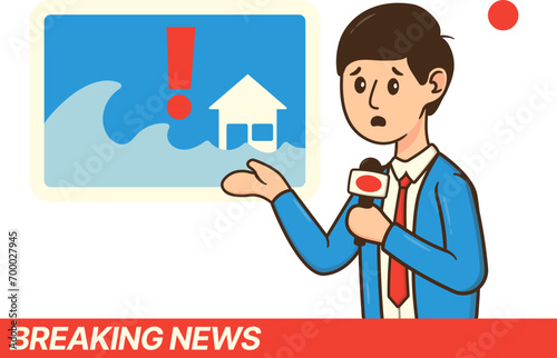 Newscaster Informs or Report Tsunami Warning on Televisi