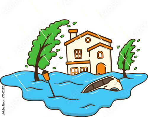 Flooded Houses and Cars Illustration photo