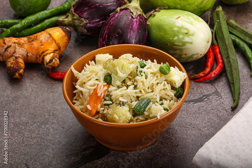 Indian vegetarian pilao basmati rice photo