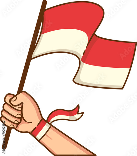 Tangan Mengepal Membawa Bendera Indonesia Merah Putih photo
