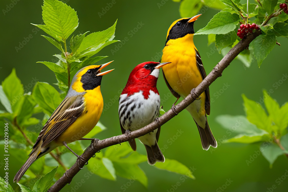 Obraz premium Harmonious scene as the sun rises and warblers fill the air with their melodious tunes